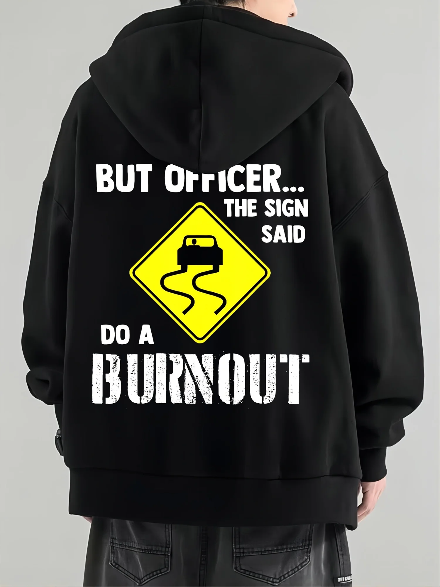 

Spring and Autumn Men's patterned hoodie but police officer,the logo says to burn the interesting design,black polyester pullove