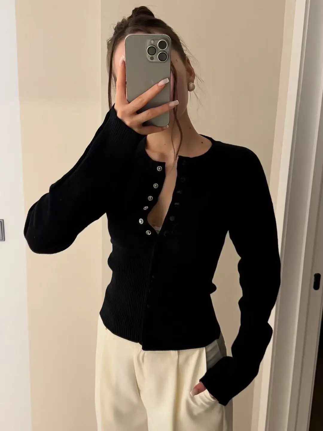 Damen-Basisschicht 2025, französischer klassischer eleganter Pullover, Damen-Strickjacke mit Rundhalsausschnitt, Herbst-Winter, lässige Oberbekleidung – Detail 15