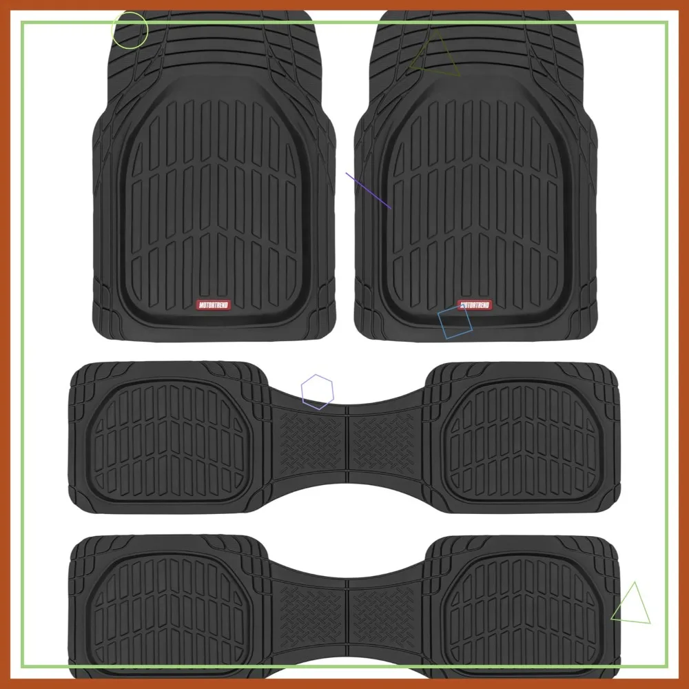 

FlexTough Black Rubber Car Floor Mats for 3 Row Vehicles, All Weather Heavy Duty Trim to Fit for Cars Truck Van SUV