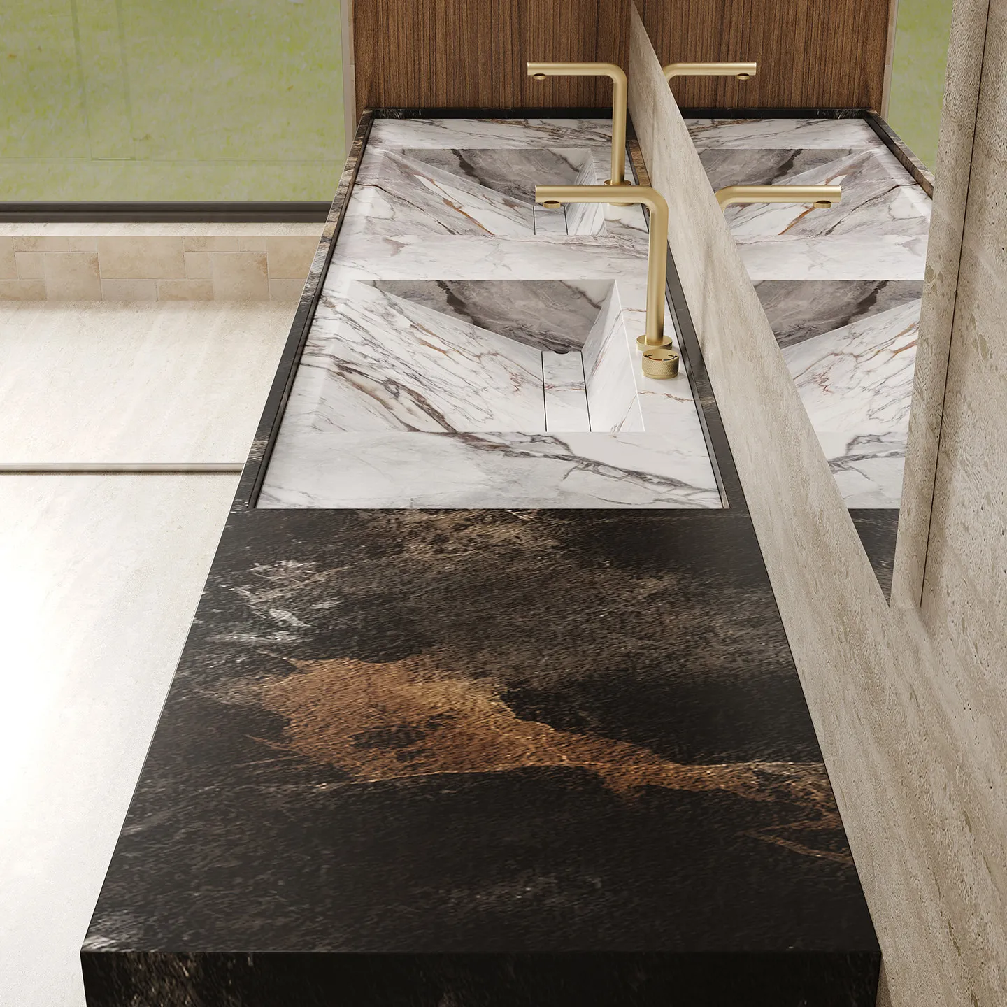 Hotel light luxury high-end rock slab hand washing face washing table single double basin bathroom cabinet integrated