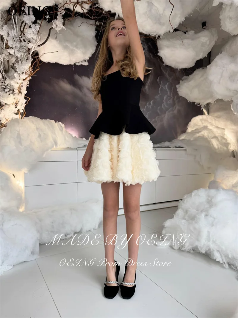 OEING – robe trapèze Simple à fleurs pour filles, couleur contrastée, fleurs 3D, robe de soirée de mariage, Mini robe d'anniversaire de princesse personnalisée