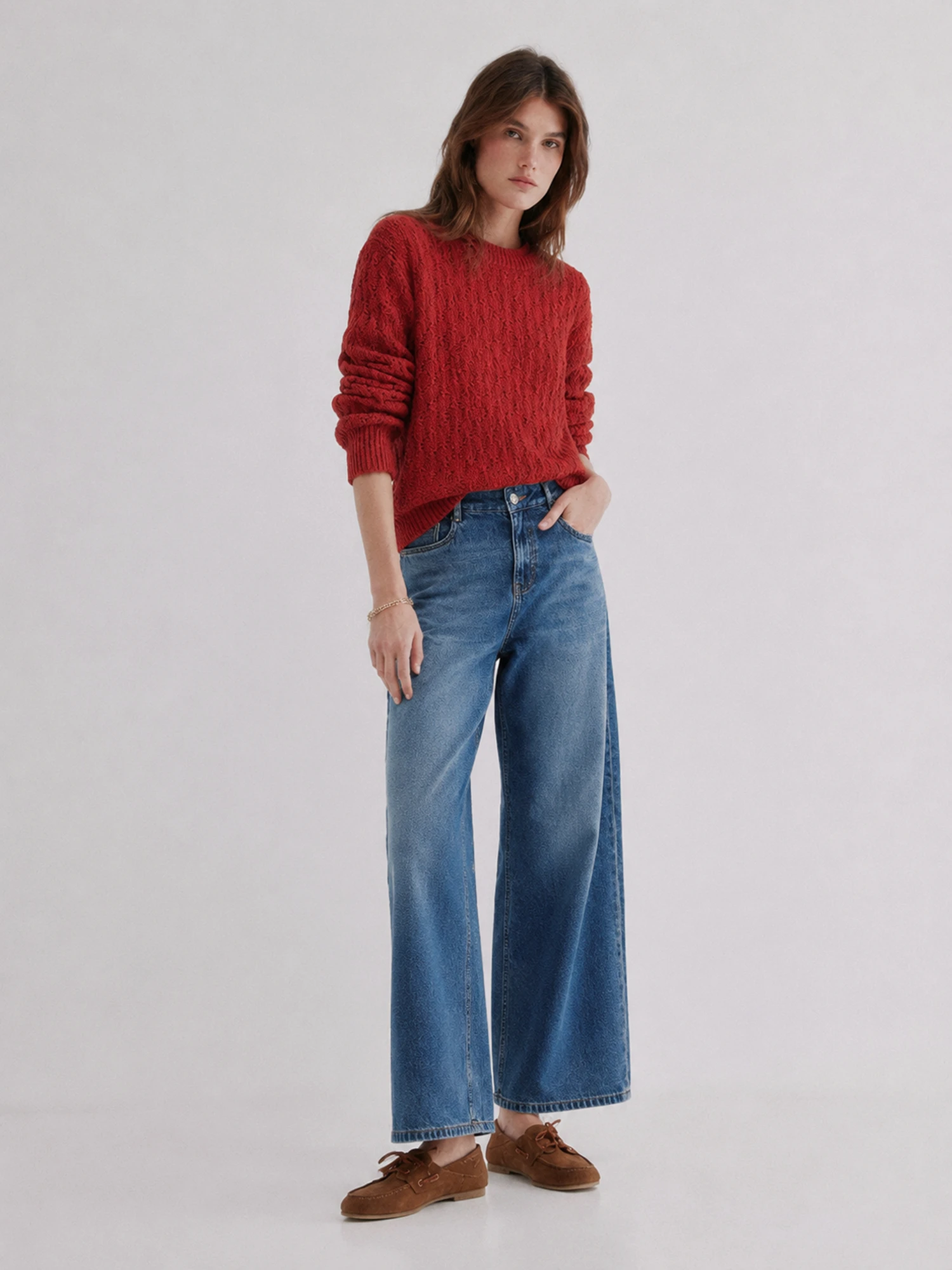 Comfortable Wide Leg Straight Jeans Lightweight No Stress Premium Combed Cotton Lyocell Women's Soft Natural Waist Jeans