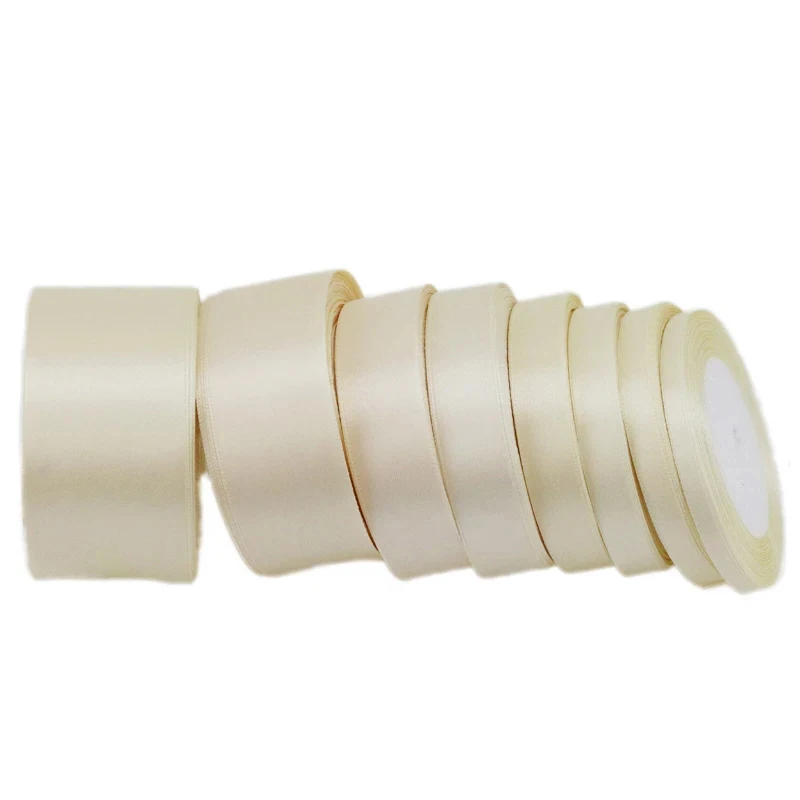 25 Yards/Roll Ivory Single Face Satin Ribbon Wholesale Gift Wrapping Christmas Handmade DIY Ribbons