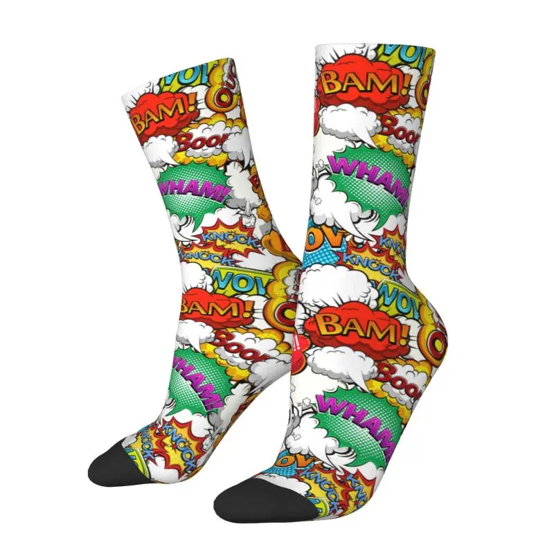 

Custom Fashion Printed Colorful Comics Speech Bubbles Socks for Men Women Stretchy Summer Autumn Winter Crew Socks