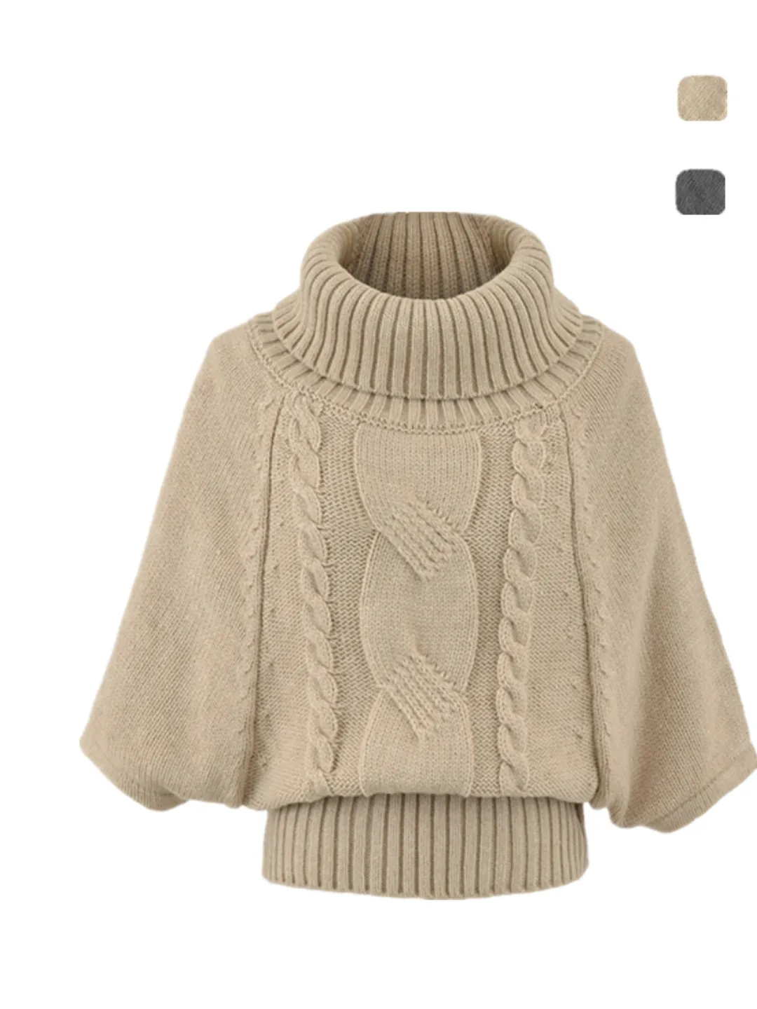 

Laid-ba Vintage High-Ne Knitted Sweater Design Loose Waist-Cinching Seven-Quarter Sve Sweater Trendy Commute Sle