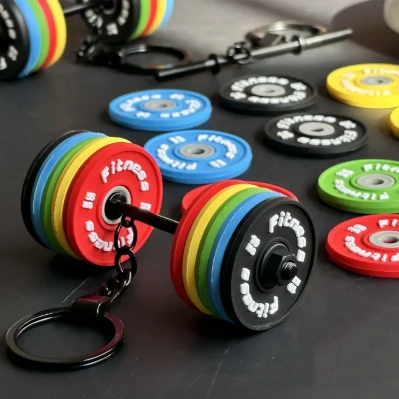 

2025 New Barbell Keychain DlY Silicone Dumbbell Keychain Gym Gifts for Gym Lovers Fitness Trainer Gift Backpack Car Key Pendant