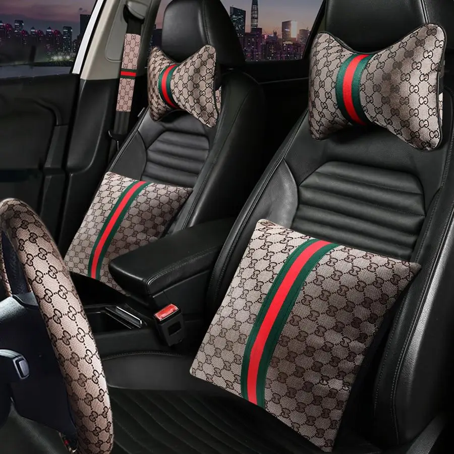 

Steering Wheel Cover Set for Women, Car Accessories with Car Neck Pillows Lumbar Support Pillow and Seat Belt Covers, Universal