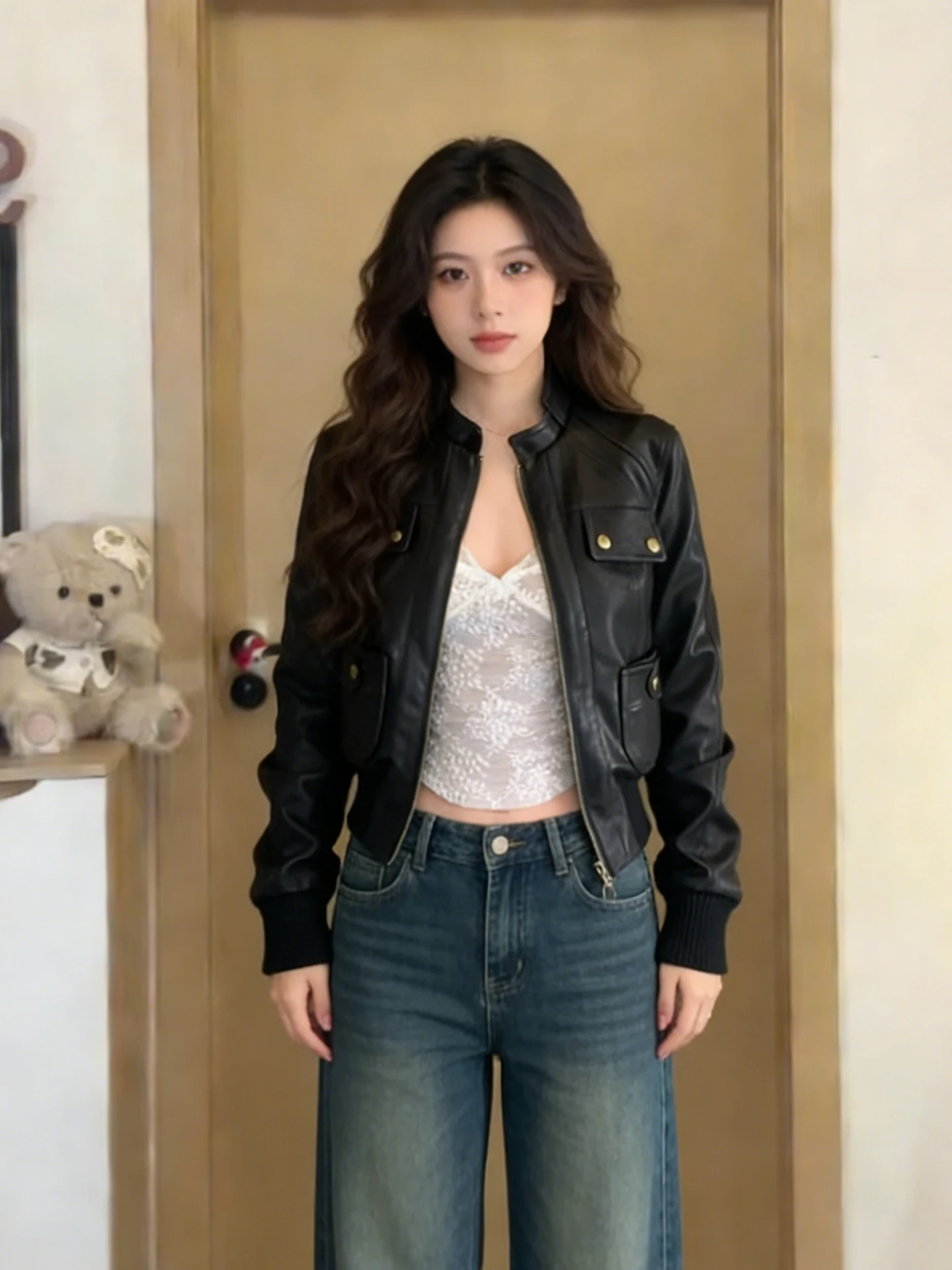 

Стильная женская куртка из искусственной кожи с воротником-стойкой, мотоциклетный стиль, весна 2026, модная, для города, ветрозащитная