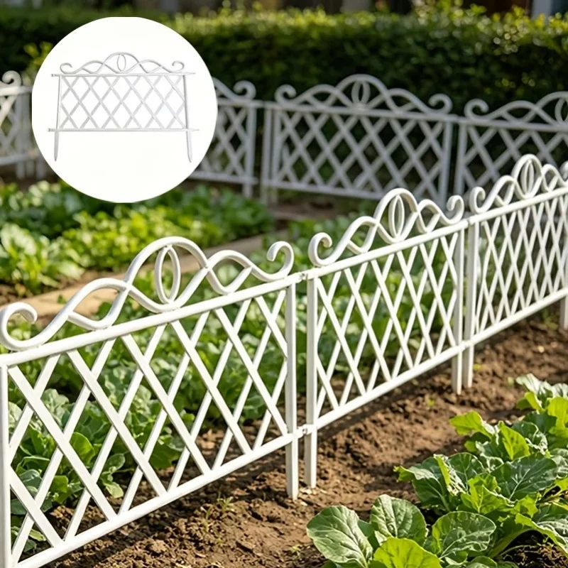 White Plastic Garden Fence - Durable Lawn And Flower Bed Border, Outdoor Landscape Stakes Yard Decor, Fence Decorations Outdoor