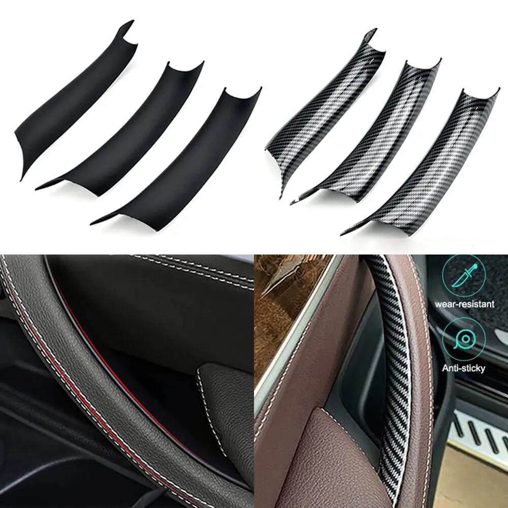 LHD RHD Carbon Black 3 Piece Interior Door Passenger Side Pull Handle Cover Decoration Suitable For BMW X5 F15 X6 F16 2014-2018