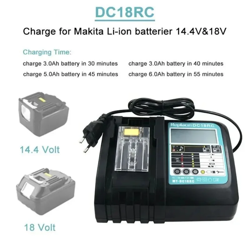 For Makita 18V DC18RC drilled battery charger, Makita 14.4V 18V 3A lithium-ion charger LXT BL1815 BL1860 BL1430 BL1450