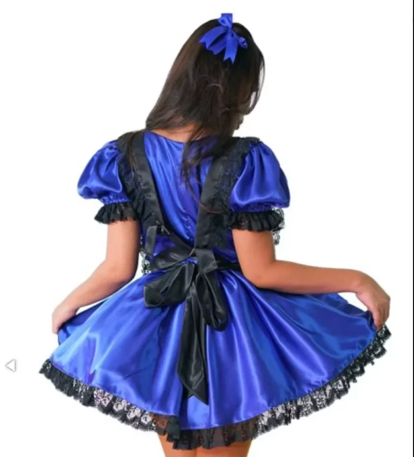 Sexy Girl Red Thin Satin Sissy Dress Black Strap Apron Multi Color Adult Giant Baby Maid Role Play Customization