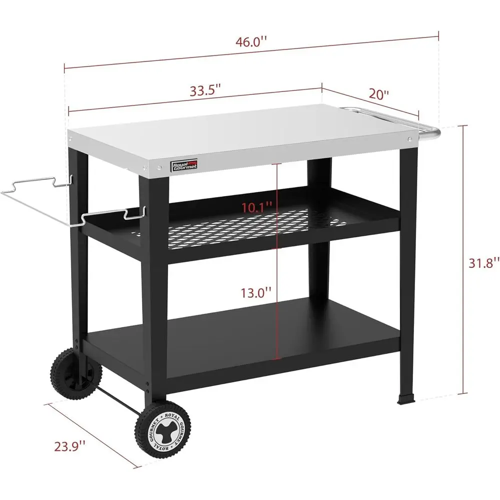 طاولة طعام دوارة مع حامل أكياس القمامة - عربة إعداد الطعام في المطبخ في الفناء الخارجي، 34 لتر × 20 وات من الفولاذ المقاوم للصدأ، فضي وب #3