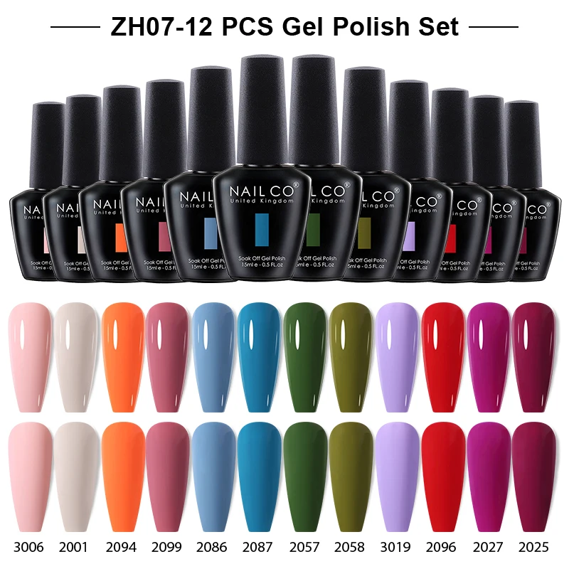 NAILCO 15ml 12pcs/Set Gel Nail Polish Pink Color LED Gellak Soak Off UV Gel Varnish Glitter Nail Gel Polish Red Nail Art Lacquer