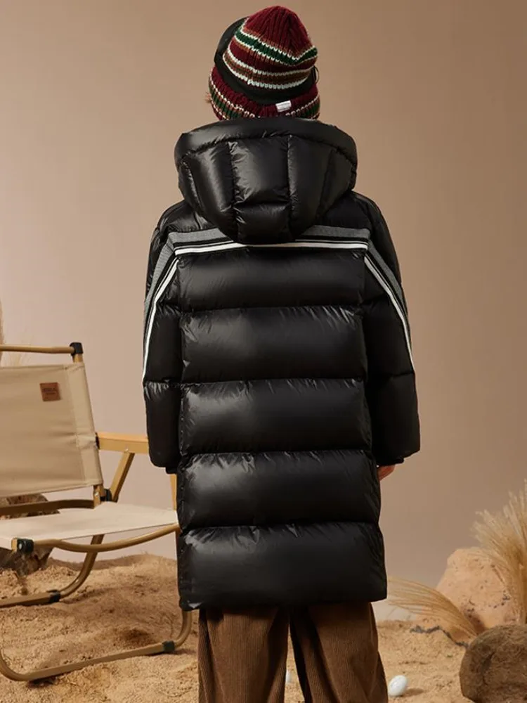 High-End-Down-Mantel für Kinder, lange Kapuzen-Oberbekleidung, Winter, für Jungen und Mädchen, winddicht, wasserdicht, warm, Daunenjacke A4162 – Detail 8