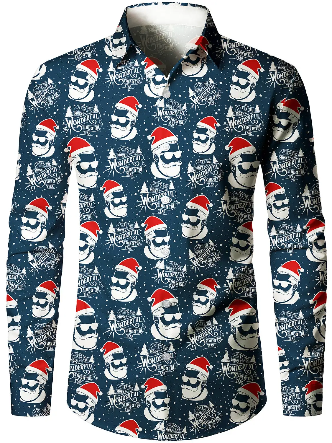 남성용 캐주얼 라펠 긴팔 셔츠, 스트리트 크리스마스 파티, 크리스마스 모자, 데일리 가을 및 겨울