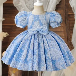 Baby Party Dresses for Girls 2024 Summer Vintage Court Ceremony Birthday Party Ball Gown Puff Sleeve Toddler Kids Princess Dress