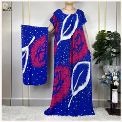 2023 New Muslim Lady Fashion Summer Cotton Short Sleeve Dress Floral Print Boubou Maxi Islam Women Loose African Abaya Clothes