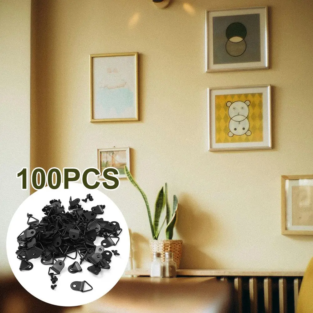 100Pcs Iron Triangle Hanging Ring Single Hole with Screws D-Shaped Ring Light Duty Mini Photo Frame Hook Artwork Display