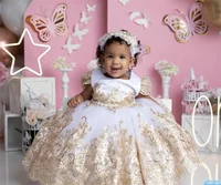 Vestidos de baile con apliques dorados, vestidos de flores para niña, sesión de fotos, vestidos de fiesta de cumpleaños para niños con vestido de invitados de boda