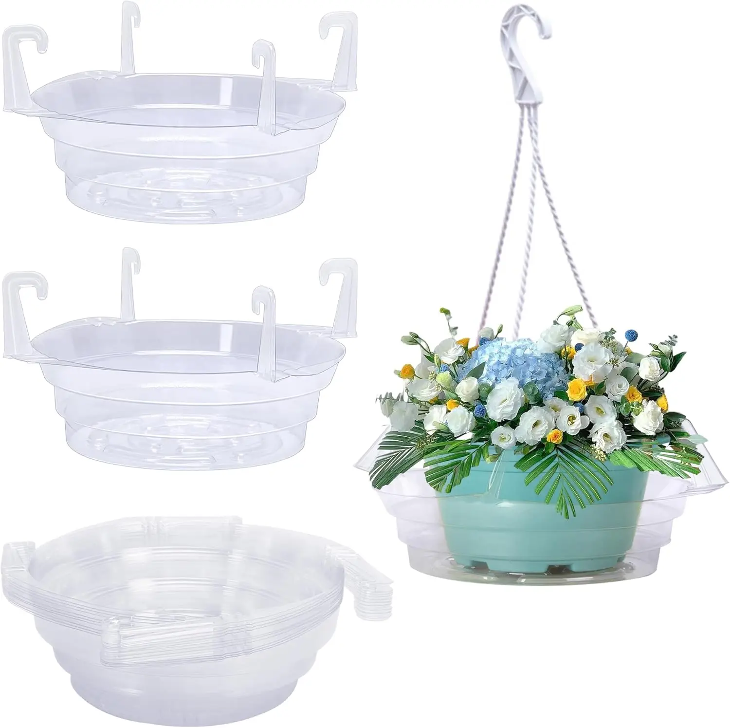 

12 Pcs 12 Inch Hanging Plant Water Catcher-Clear Plastics Plant Water Catcher Tray-Hanging Plant Saucers Drip Pans for Ind