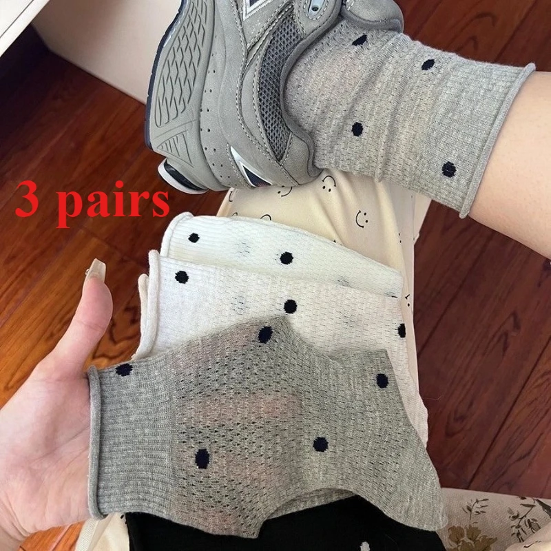 

2 Pairs of Women's Mid-calf Thin Socks Breathable Knee-high Socks Casual Soft Solid Color Polka Dot Simple Vertical Socks