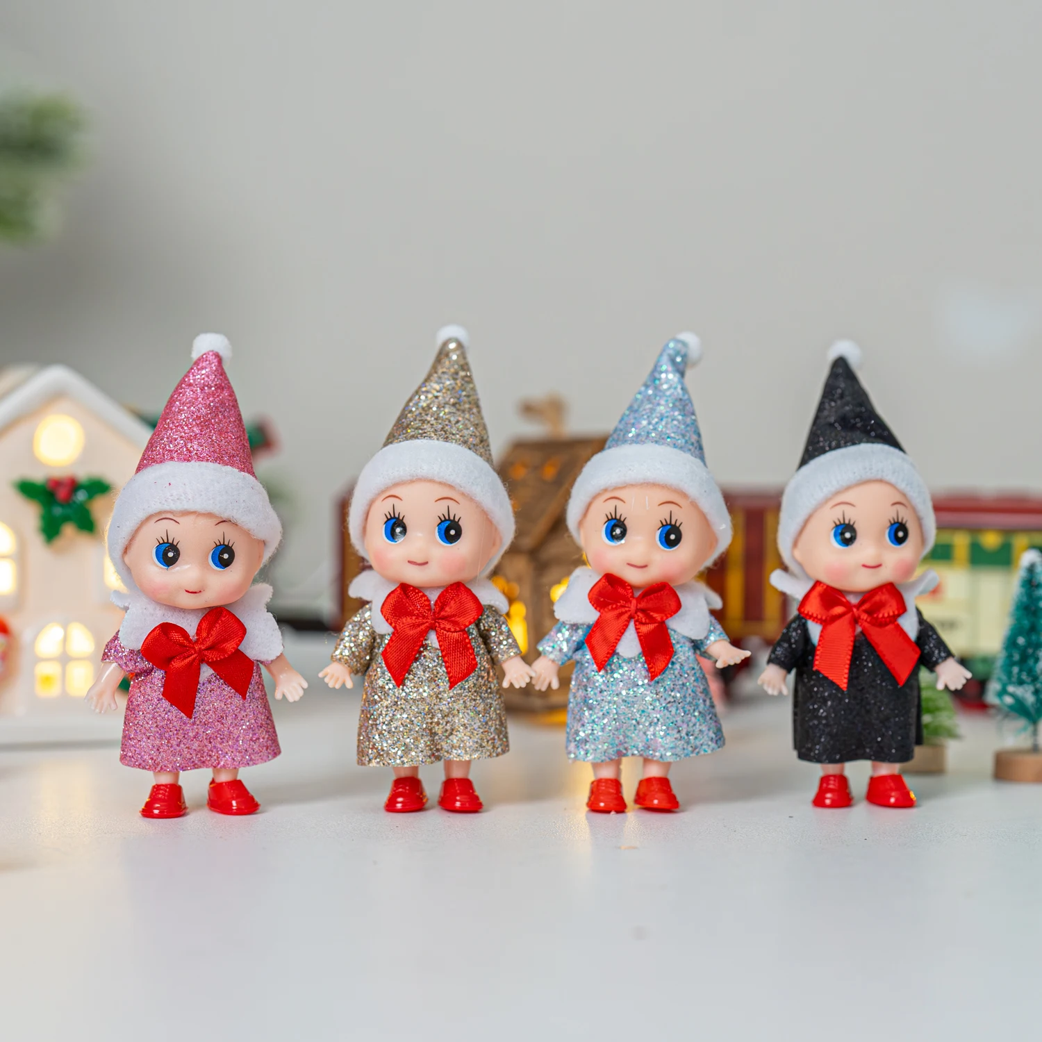 4/5/6 Pcs Mini Baby Elf Christmas Doll Mini Miniature Plaid Accessories Green and Red Suitable for Xmas New Year Decor Gift