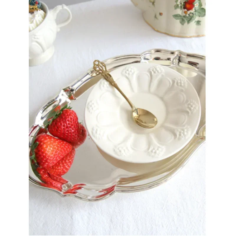 

Platillo para taza café, taza té negro, Retro en relieve crema, corte europeo, té la tar inglés, jardín francés