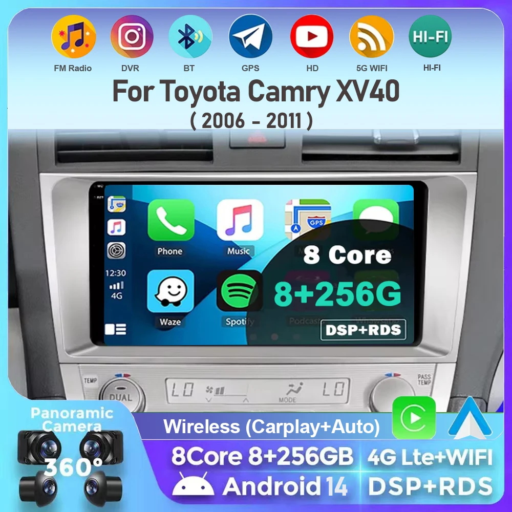 

Android 14 Multimedia Player For Toyota Camry XV40 2005-2011 Carplay Android Auto Radio Car Radio 4G Navigation GPS RDS DSP WIFI