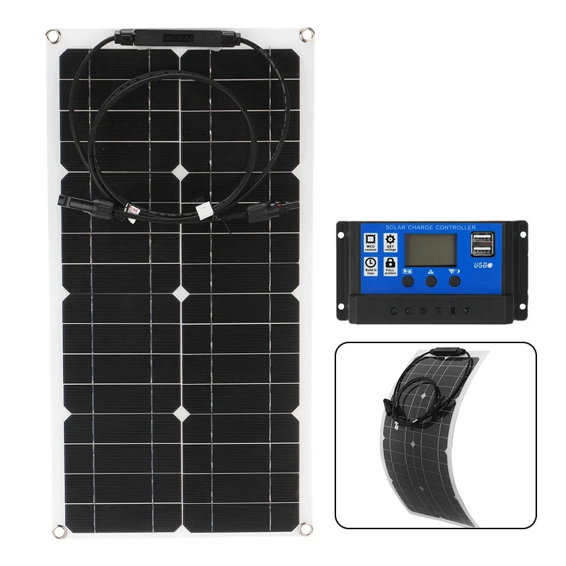 100W Flexible Solar Panel Battery Charger Charge Kit Marine Caravan Battery Charger Controller