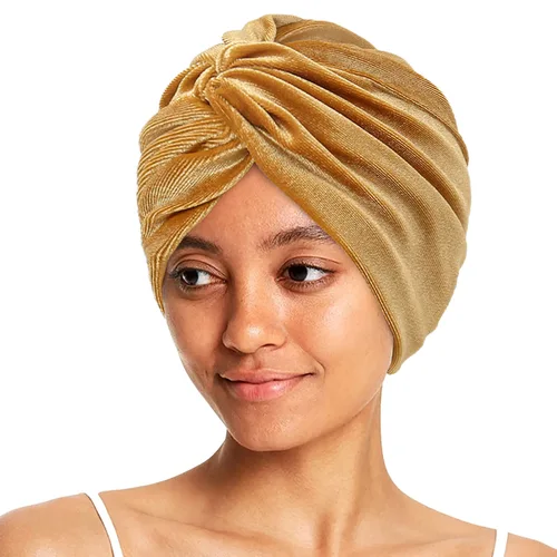 Imagen 2 del producto Turbante de terciopelo suave para mujer, gorro cruzado elástico, pañuelo para la cabeza musulmán, elegante, Color sólido, accesorios para el cabello de quimio, nuevo
