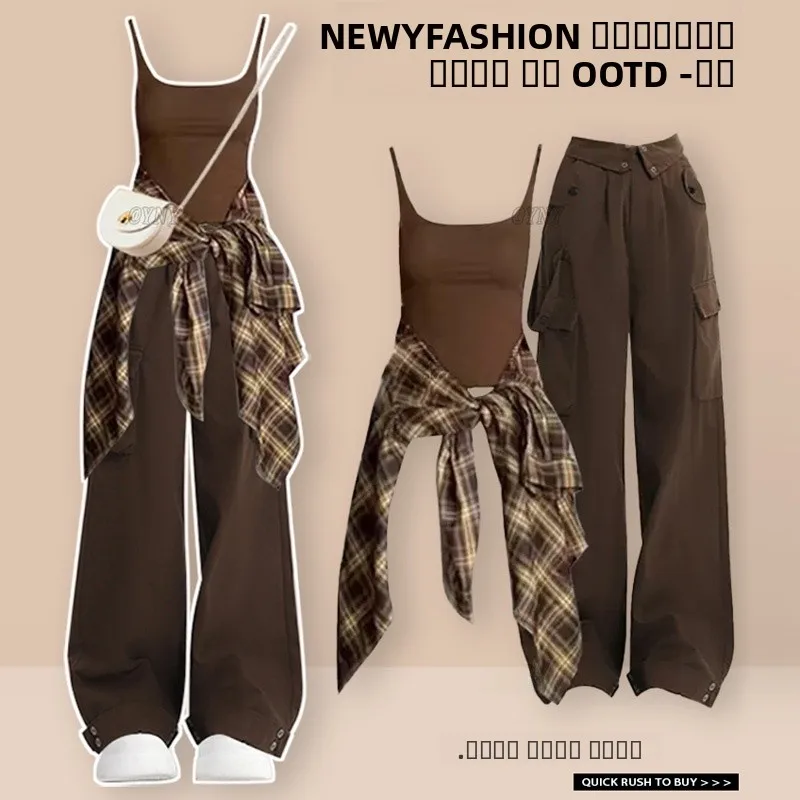 

Street Sle Маленький размер Осенний наряд Весь комплект Ранняя осень Эстетическая и мощная рабочая одежда Брюки ow Body Faion Комплект