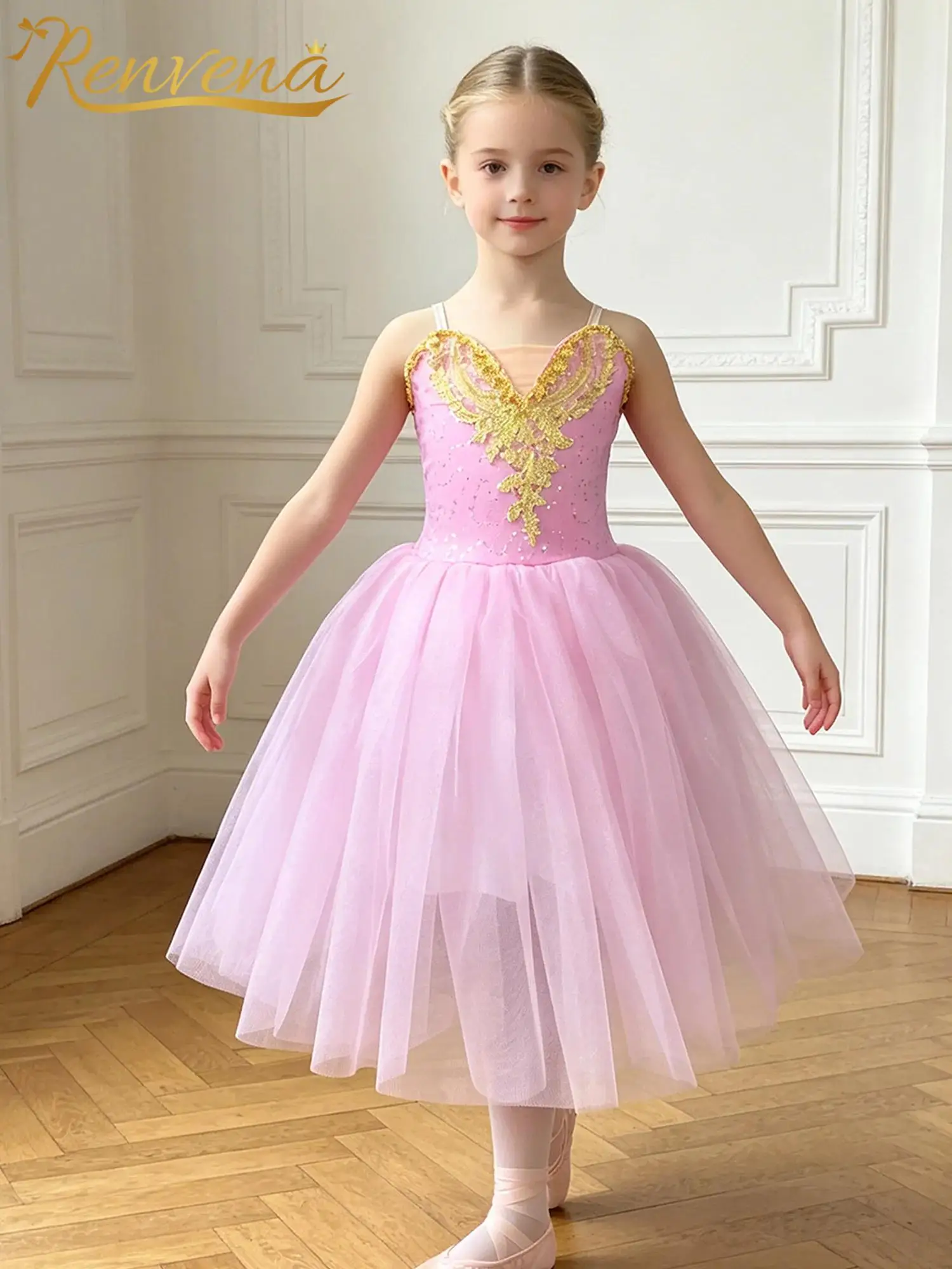 Teens Swan Dance Costume Performance Dancewear Kids Girls Ballet Princess Tutu Performance Dress Spaghetti Strap Tulle Dress