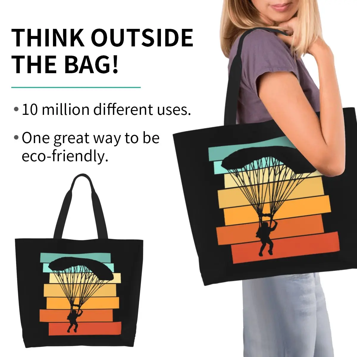 Paragliding Shopping Tote Bag Canvas Large Capacity Shoulder Bags Shopper Grocery Handbag for Women