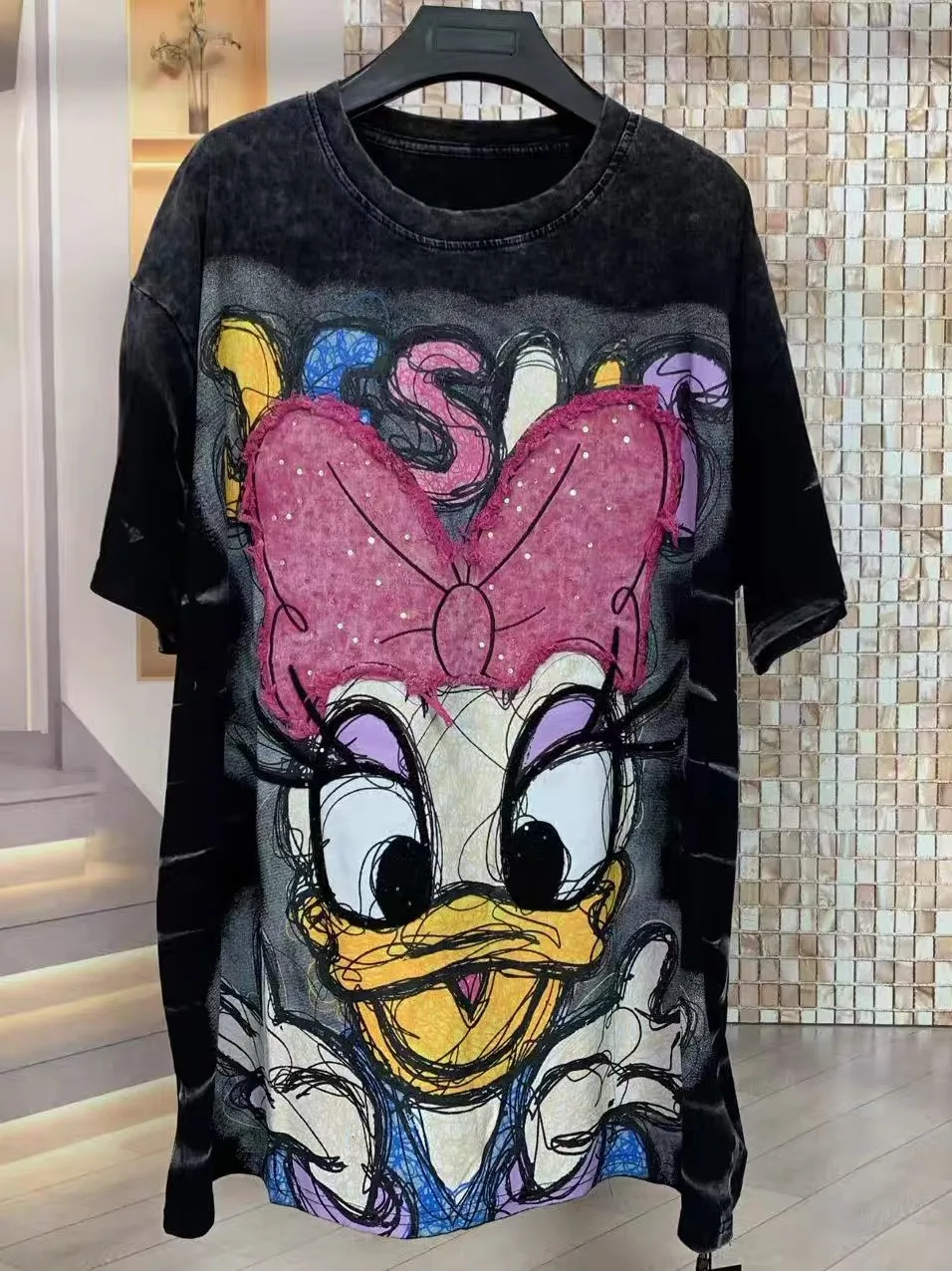 European and American trendy brand new heavy-duty embroidery patch cartoon printed loose short sleeved T-shirt view 5