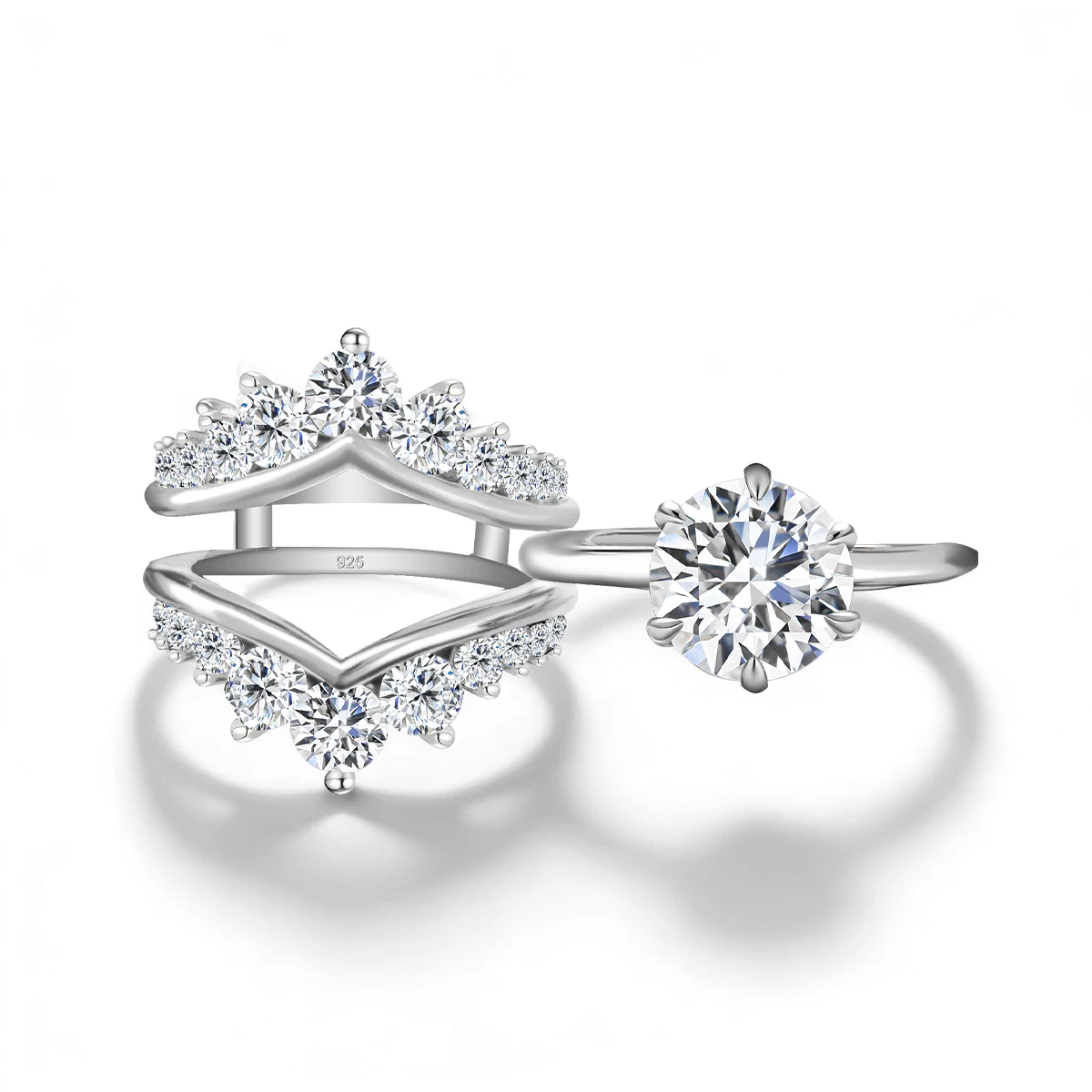 925 Sterling Silber Moissanit-Ring-Verstärker für Damen, Verlobungsring-Set, Gebogener Ehering, Brautschmuck – Detail 10