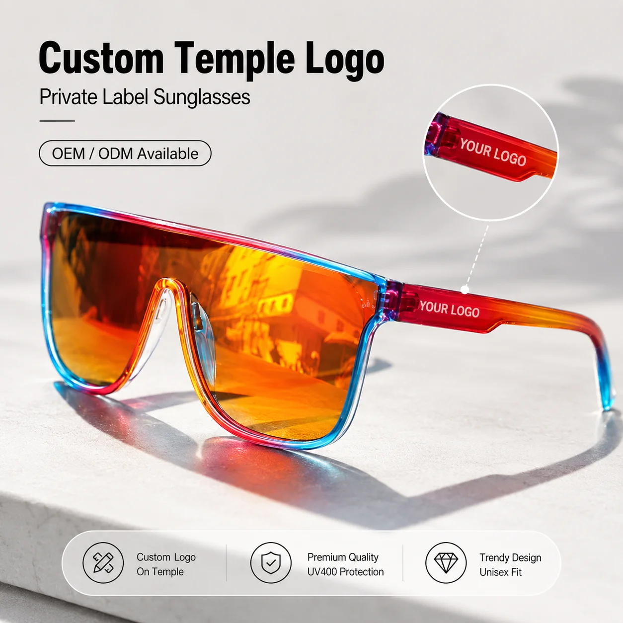 Gafas de Sol con Logotipo Personalizado, Marca Privada, Lentes Polarizadas UV400, Gafas Deportivas para Exteriores para Hombre y Mujer, Oem Odm Disponible