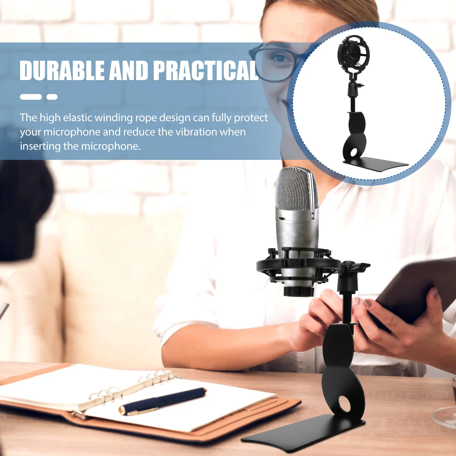 

1 set Live Microphone Stand Mounting Clamp Abs Iron Desktop Mic Holder Base For Tabletop Stable Recording Broadcast Use Table