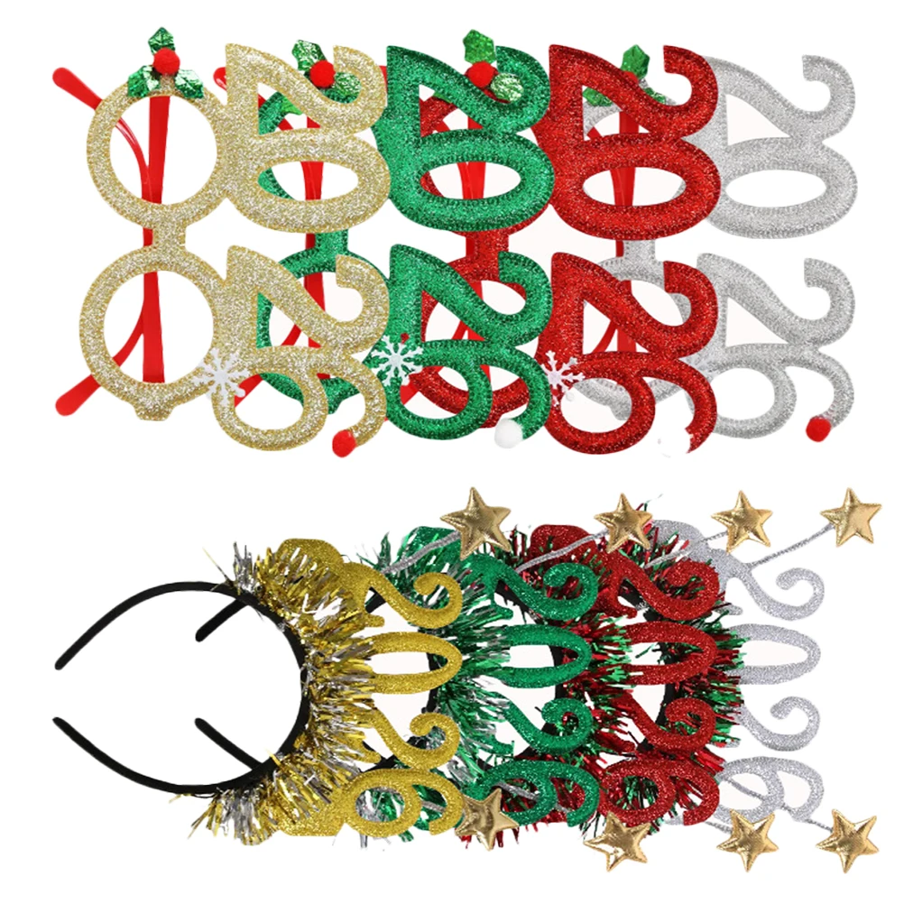 

8pcs 2026 New Year Glasses Headband Glitter Hair Hoop Party Eyewear Photo Props For Nye Celebration Festive Accessories