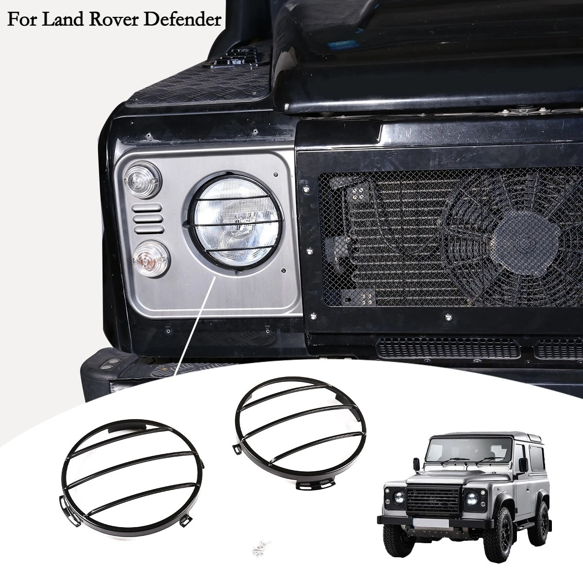 

For Land Rover Defender 2004-2018 Carbon Steel Black Car Front Headlight Protective Cover Car Accessories
