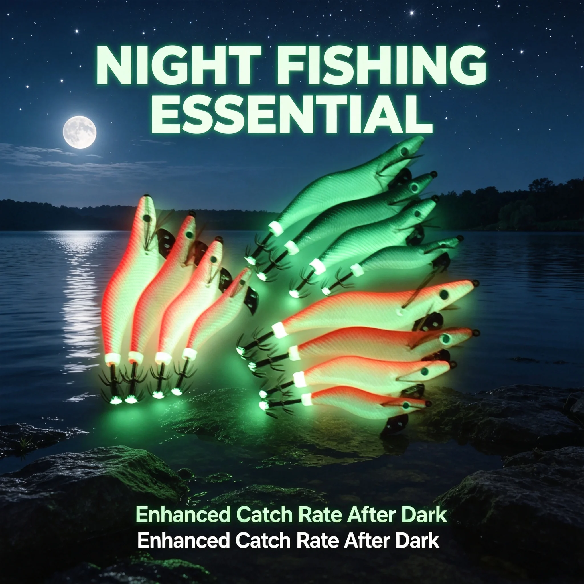 Bionic Shrimp Lures with Glowing Tail-Tip And Shiny Flash Cloth Body Must-Have Tackle for Night Squid-Fishing Enthusiasts
