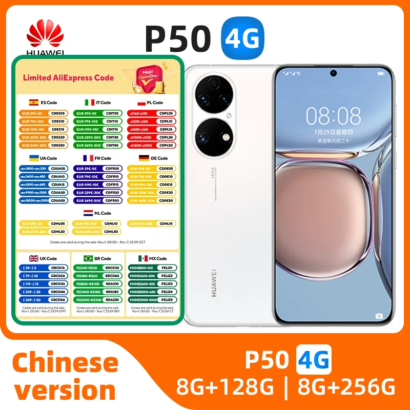 

HUAWEI P50 Smartphone Android 6.5 inch 50MP Camera 4100mAh 4G Network IP68 Waterproof 8+256GB Mobile phones used phone