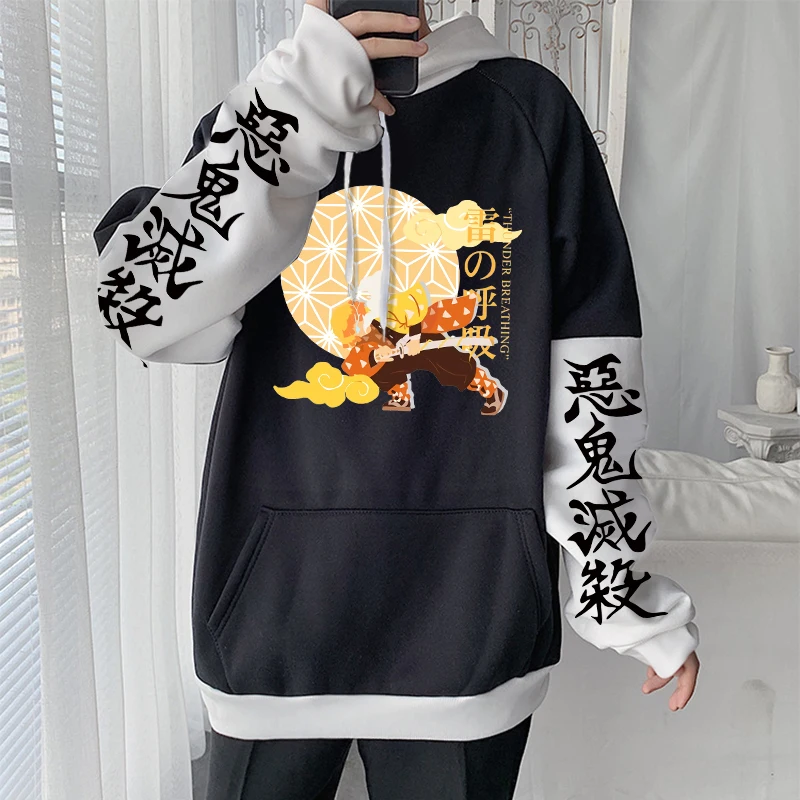 Demon Slayer Zenitsu Agatsuma Anime bluza z kapturem z długim rękawem bluza męska Harajuku Plus Size Kimetsu no Yaiba Manga