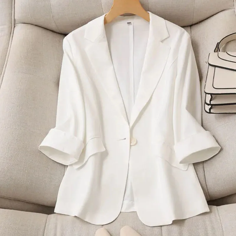 Spring Summer Women Seven Points Sleeve Small Suit Coat Korean Female Solid Color Blazer Jacket Ladies New Leisure Fashion Tops