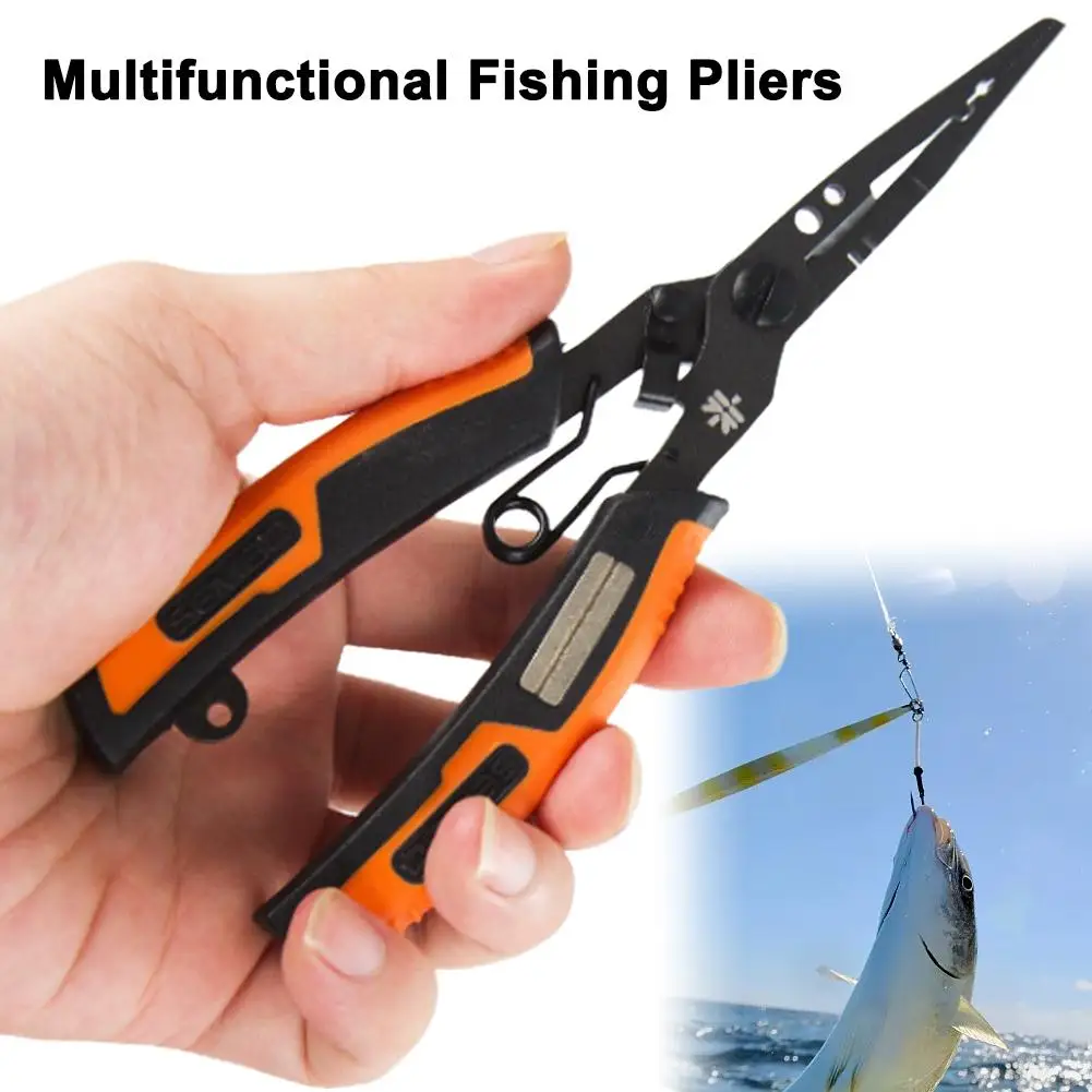 Multifunction Fishing Pliers Teflon Coating Fishing Split Ring Pliers With Hook Sharpener Stainless Steel Fishing Tools