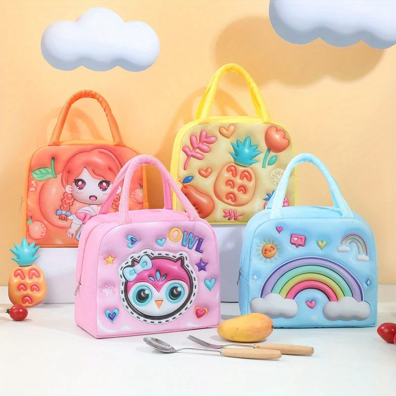 [Śliczna torba na lunch z kreskówek] 1 szt. Śliczna torba na lunch z kreskówek - włóknina prostokątna torba Bento Box z grubą folią aluminiową