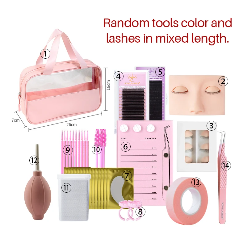 Songlashes Professional Eyelash Extension Kit Set for Beginner Practice Model Head Brush Tweezer Glue Ring Grafting Eyelash Kit