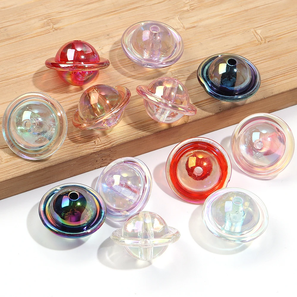 10 Stück/Lot UFO-förmige Perlen in AB-Farbe, lose Acryl-Abstandshalterperlen, Anhänger für DIY-Schlüsselanhänger, Handyketten, Schmuckherstellung, Zubehör – Detail 4