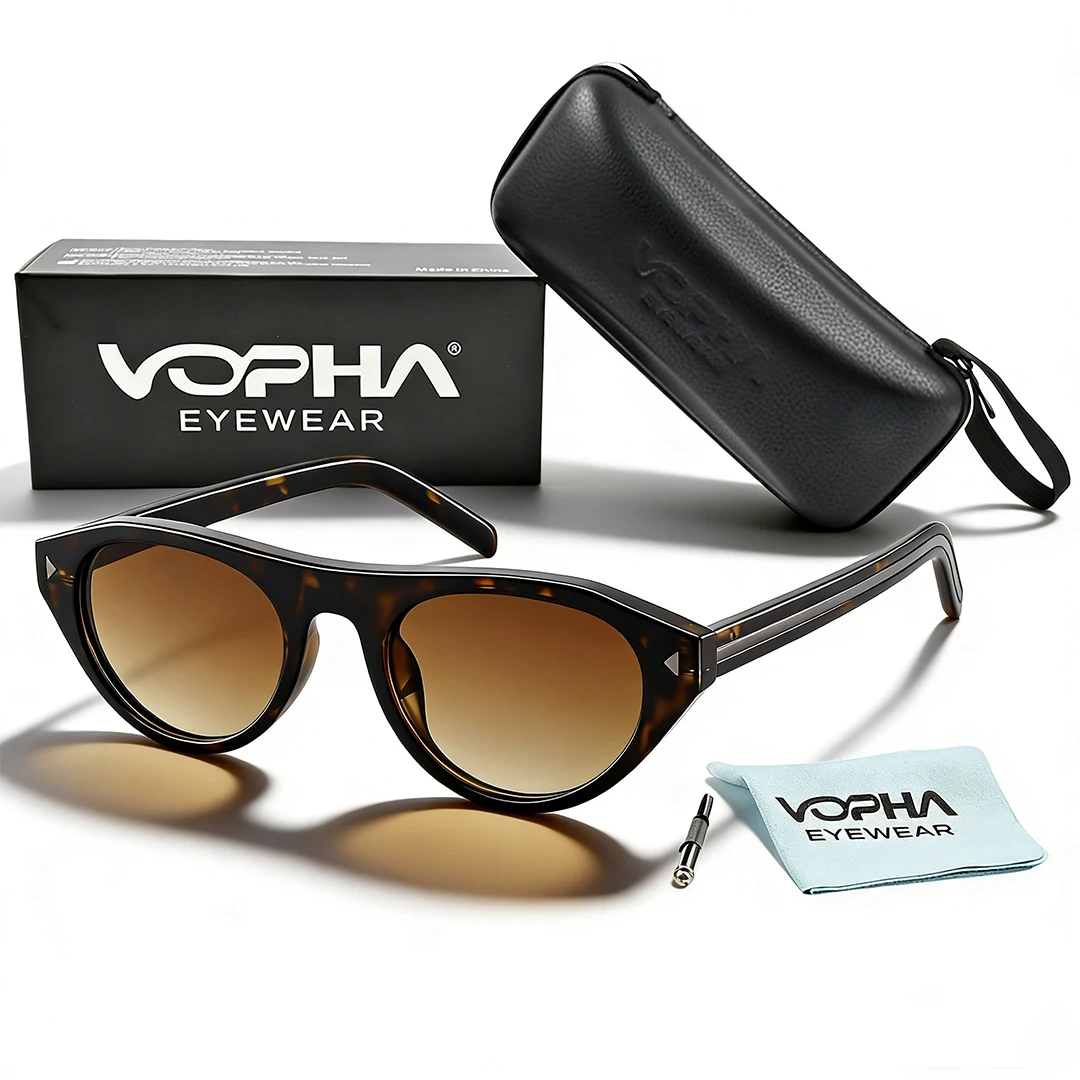 

VOPHA Retro Oval Cat Eye Sunglasses for Women Men Trendy Flat Top Narrow Cateye Shades UV400 Protection