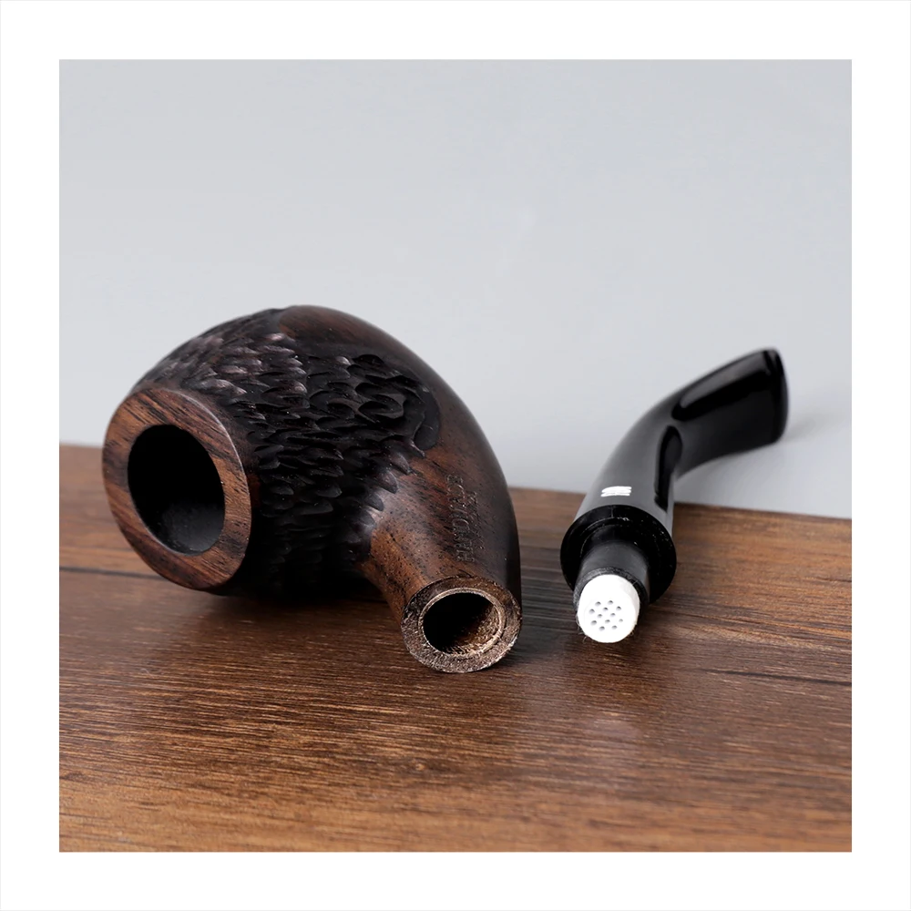 MUXIANG Sherlock-Holmes hand-carved tobacco pipe curved handle acrylic pipe mouth 9mm pipe channel egg pipe Father\'s Day gift